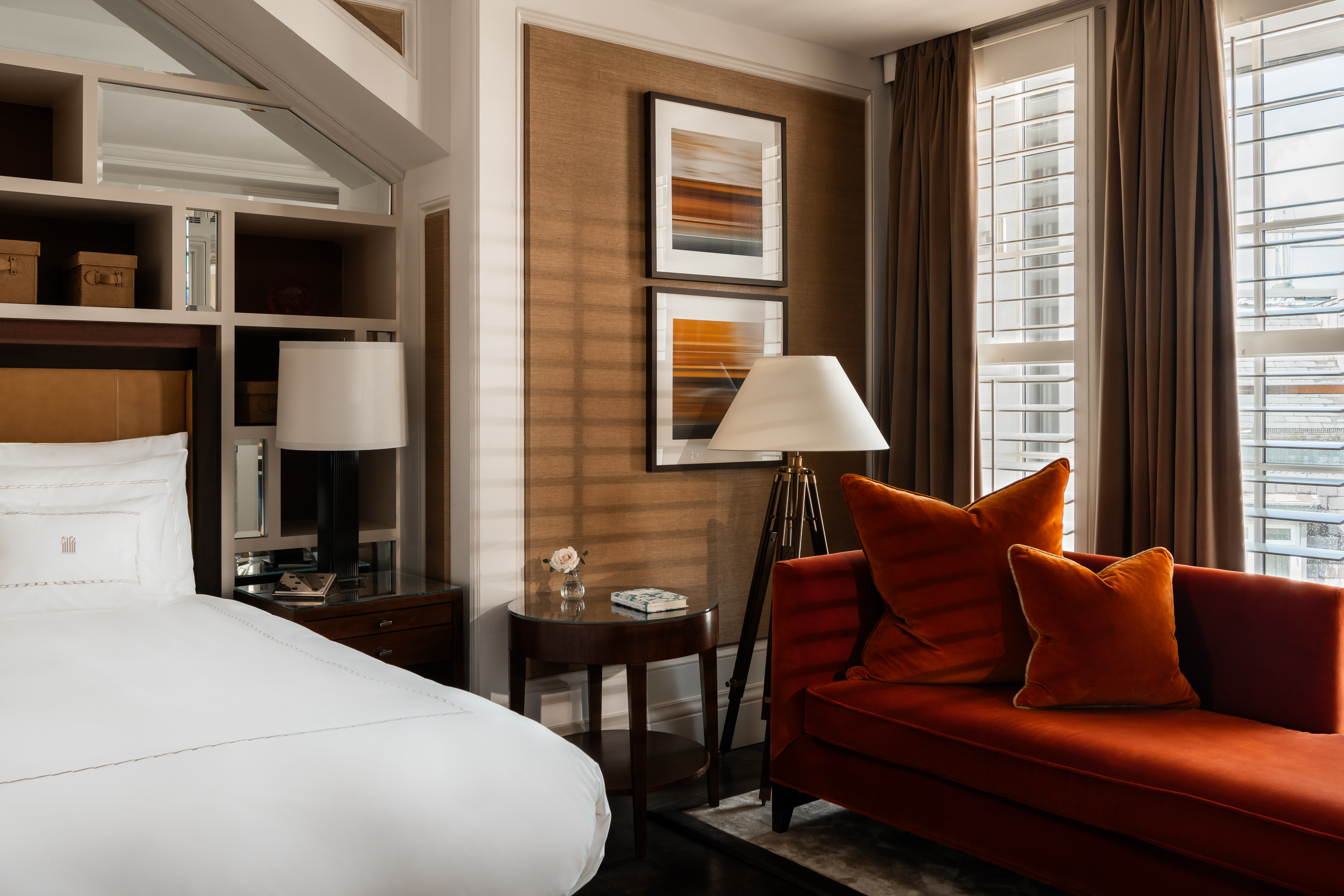 Views from Explorer Penthouse bedroom windows at Corinthia London luxury hotel overlooking London cityscape