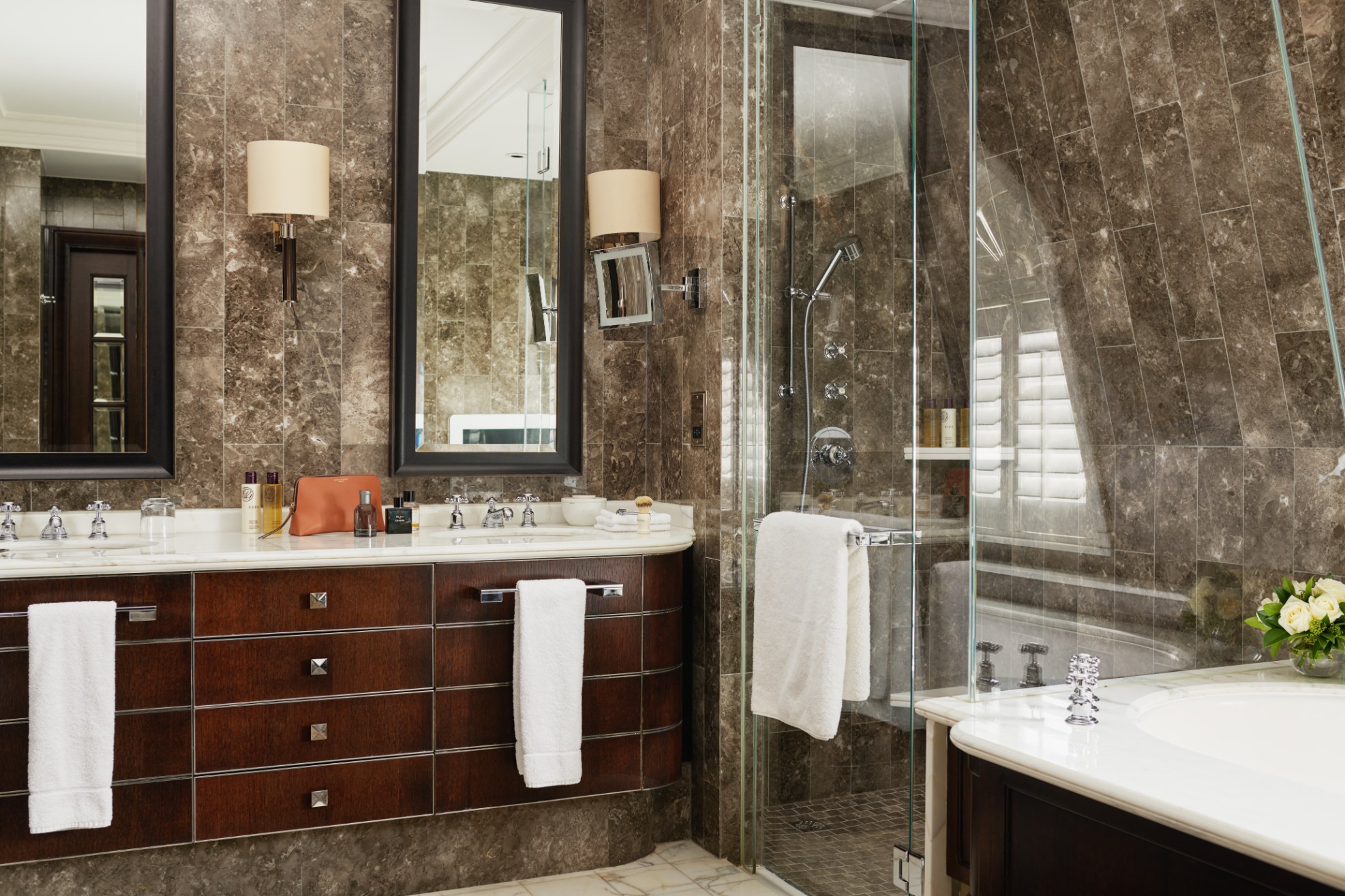 Writer's Penthouse bathroom with shower and tub
