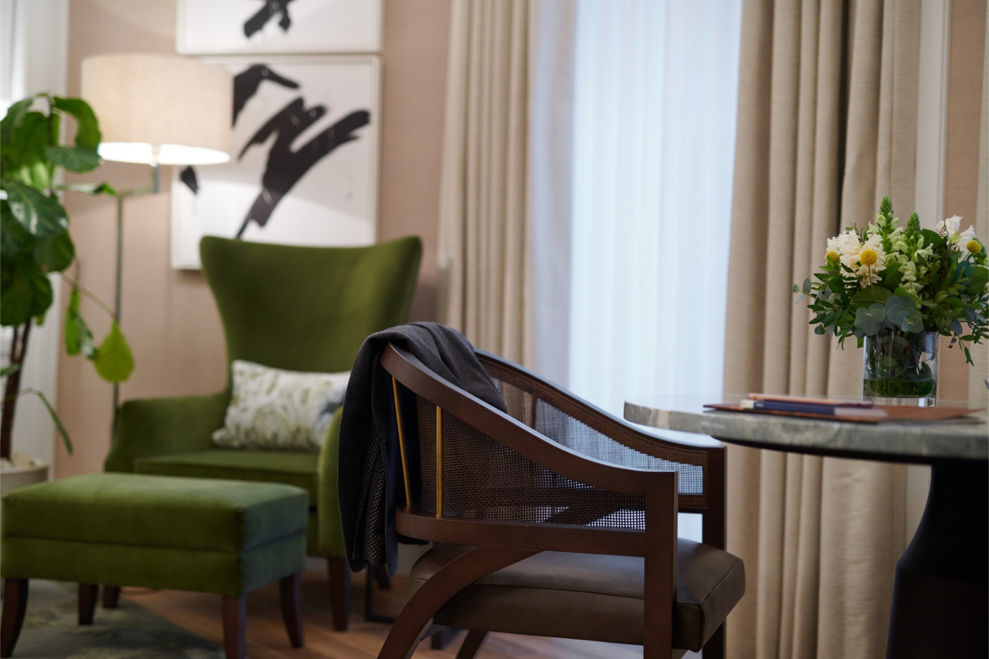 Dining area with jacket over chair