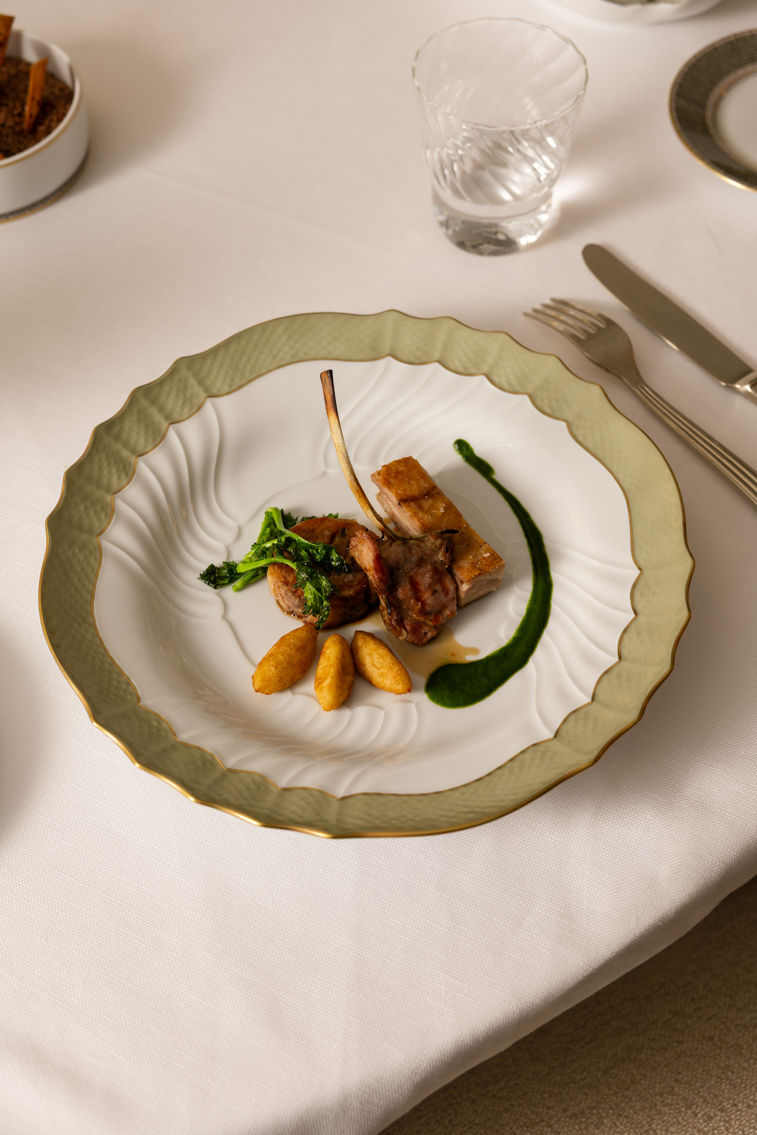 Signature lamb dish served at Viride by Carlo Cracco, Corinthia Rome
