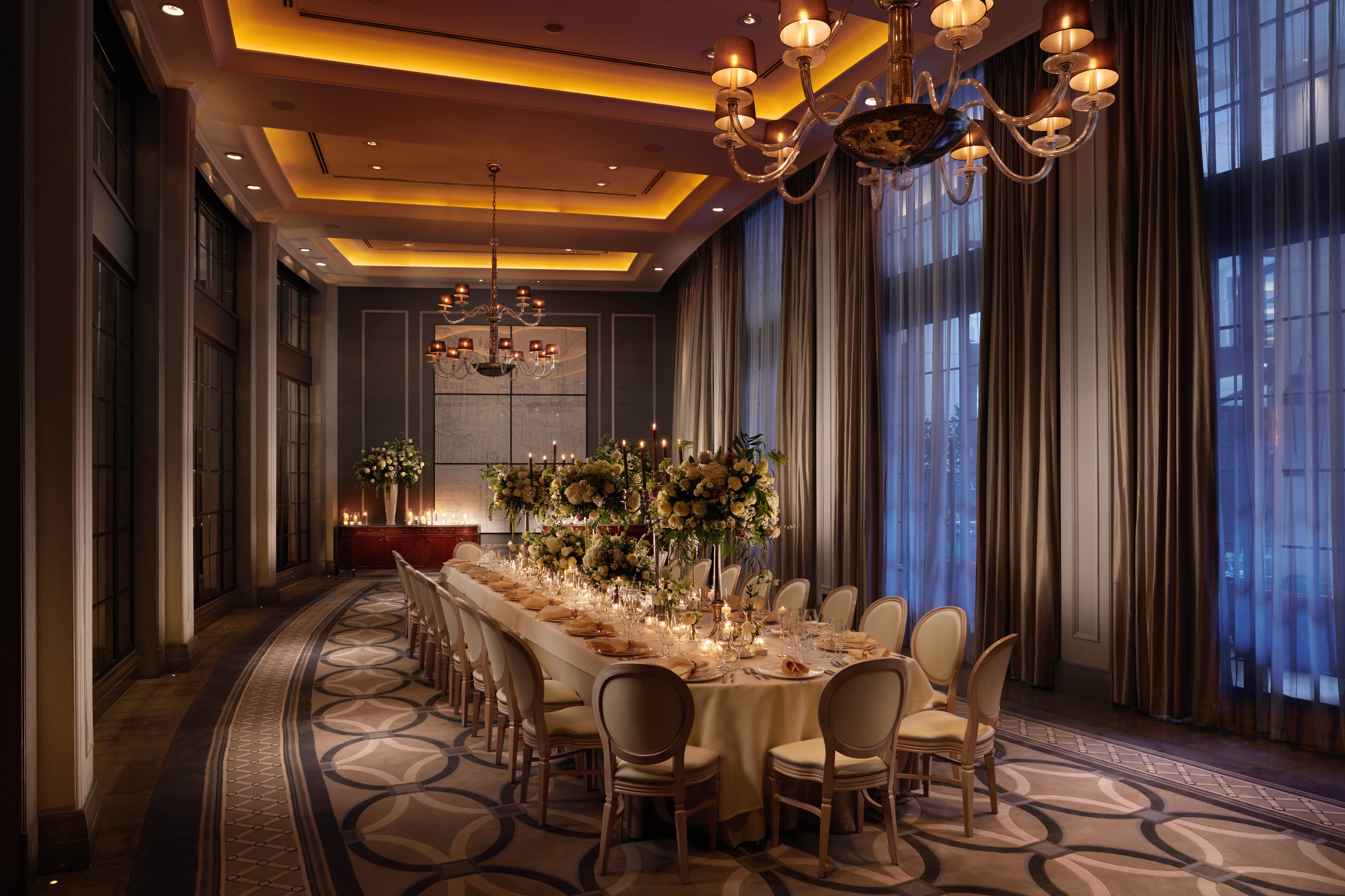 The Courtroom at Corinthia London luxury hotel, ideal for weddings and corporate events by the River Thames.
