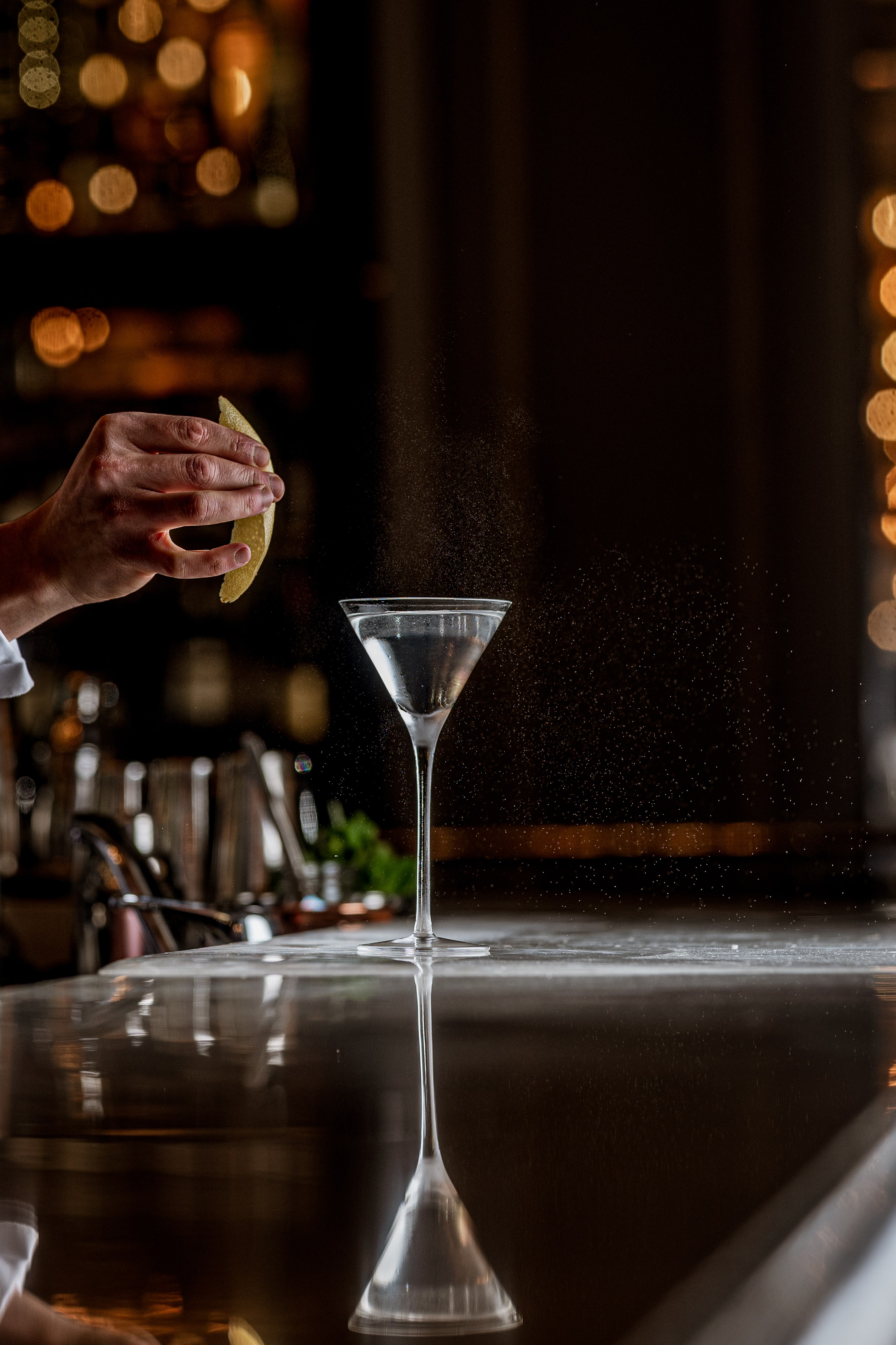 Classic martini cocktail at The Northall Bar, Corinthia London near Westminster and Trafalgar Square, crafted with premium spirits and elegant citrus twist in a luxury hotel setting.