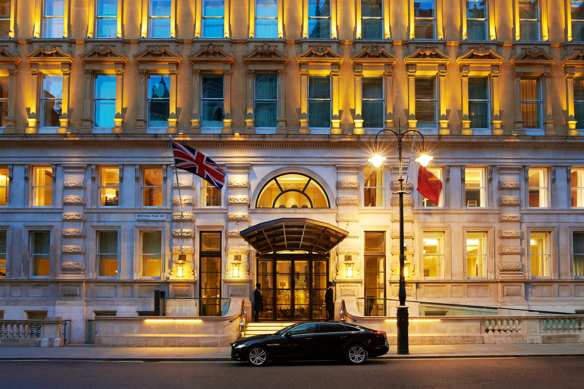  Corinthia London front entrance at night