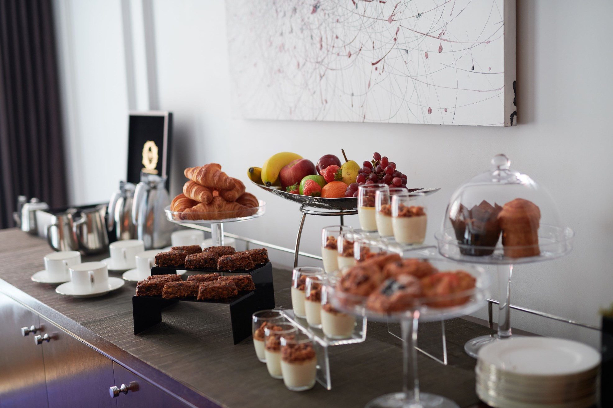 Food set up in a meeting room