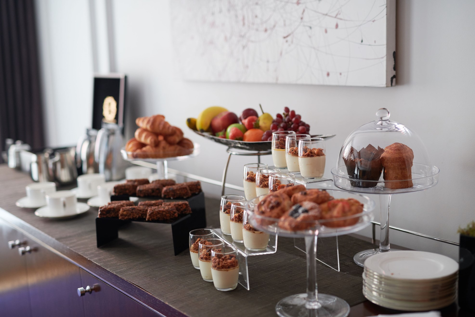 Food set up in a meeting room