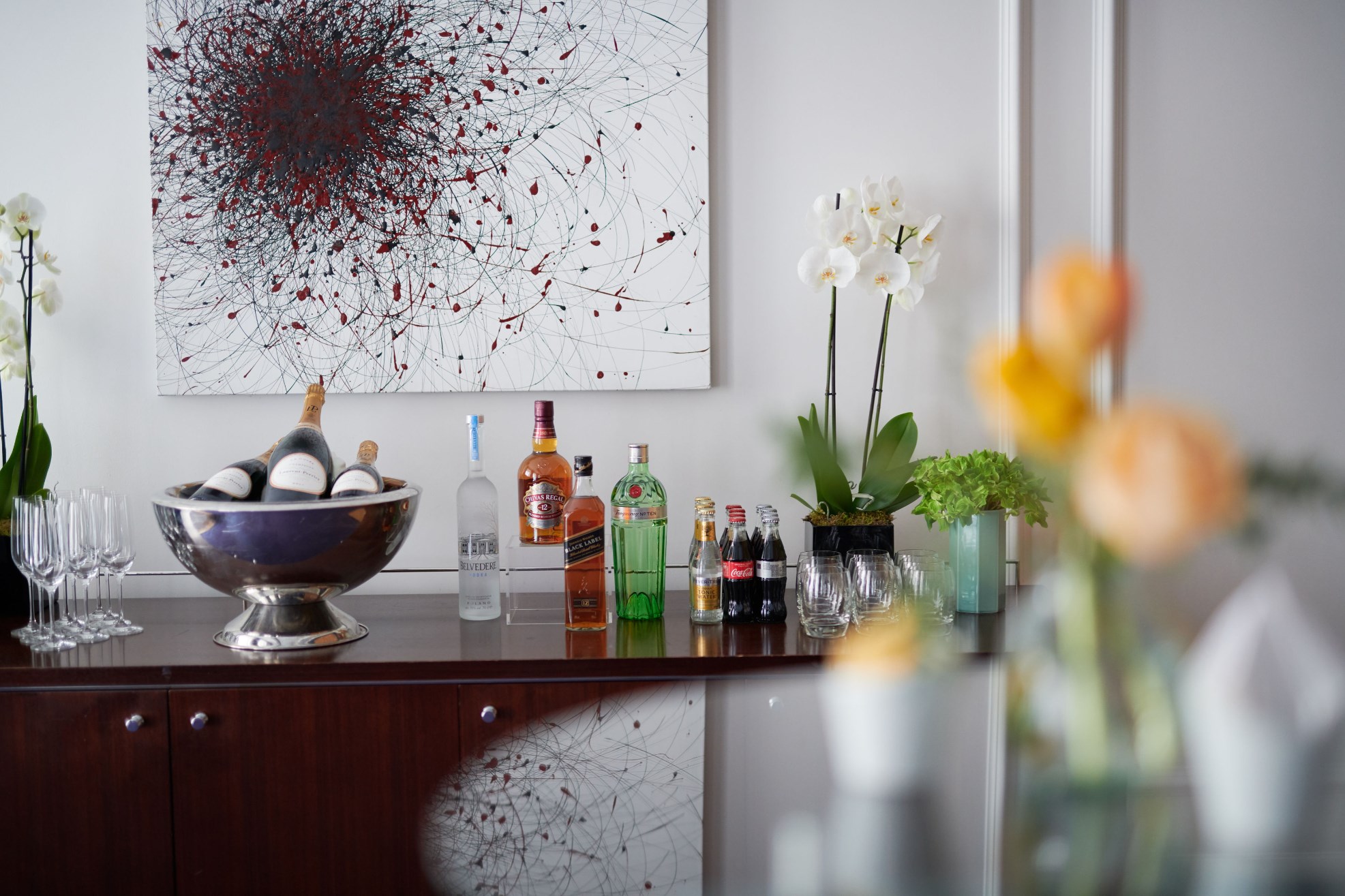 Drinks set up in a meeting room