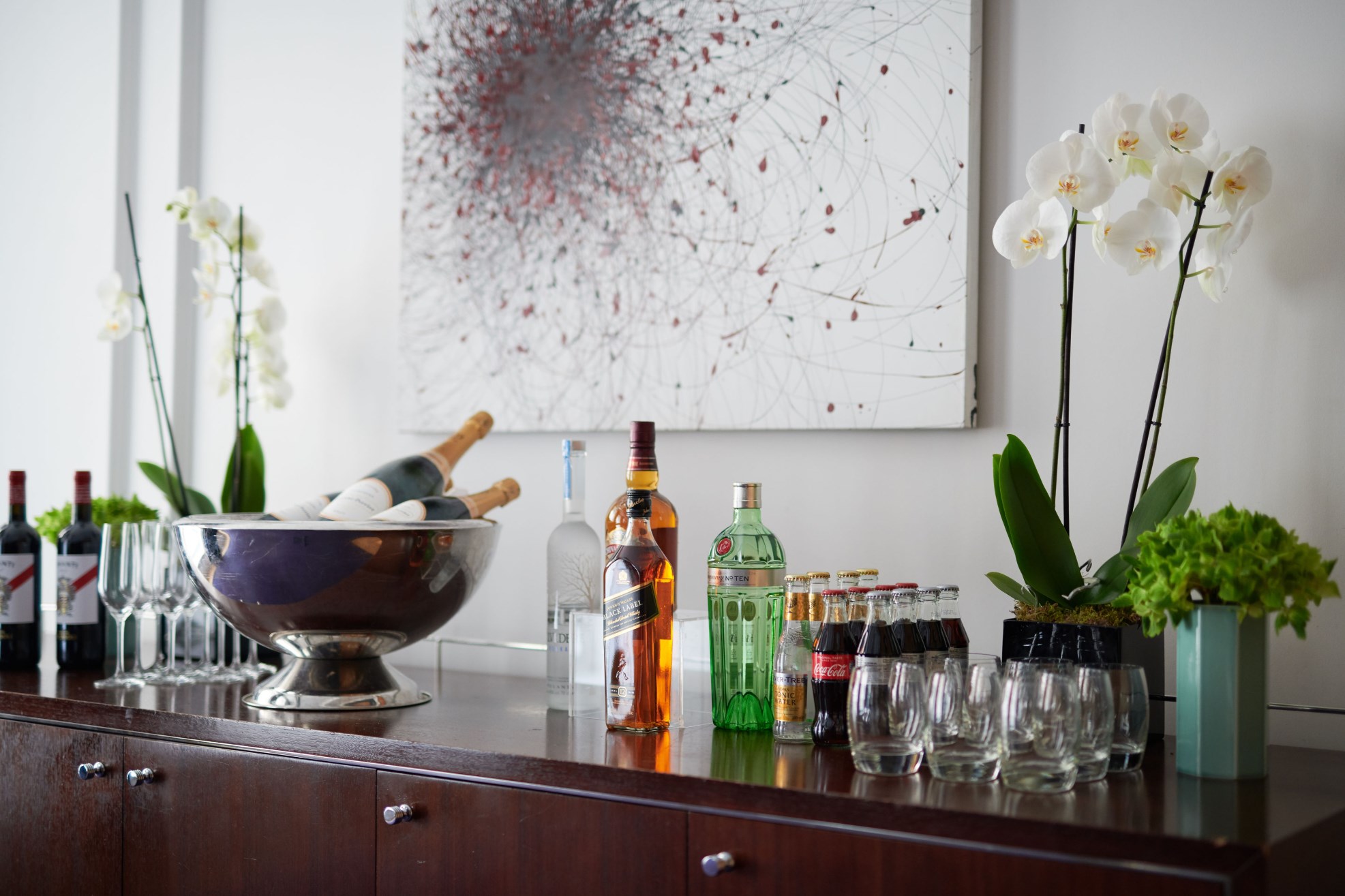 Drinks set up in a meeting room