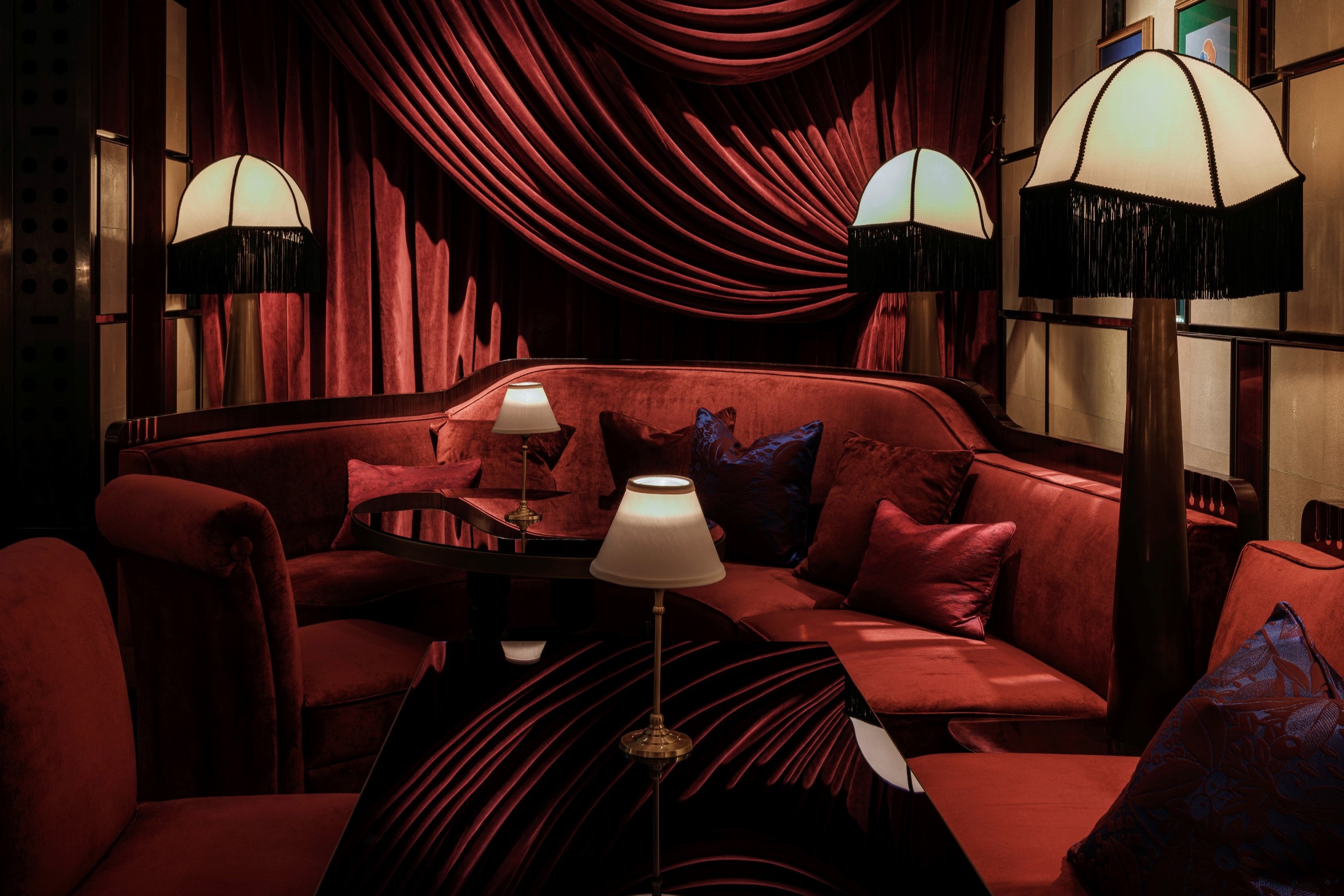 Red velvet seating in Velvet bar