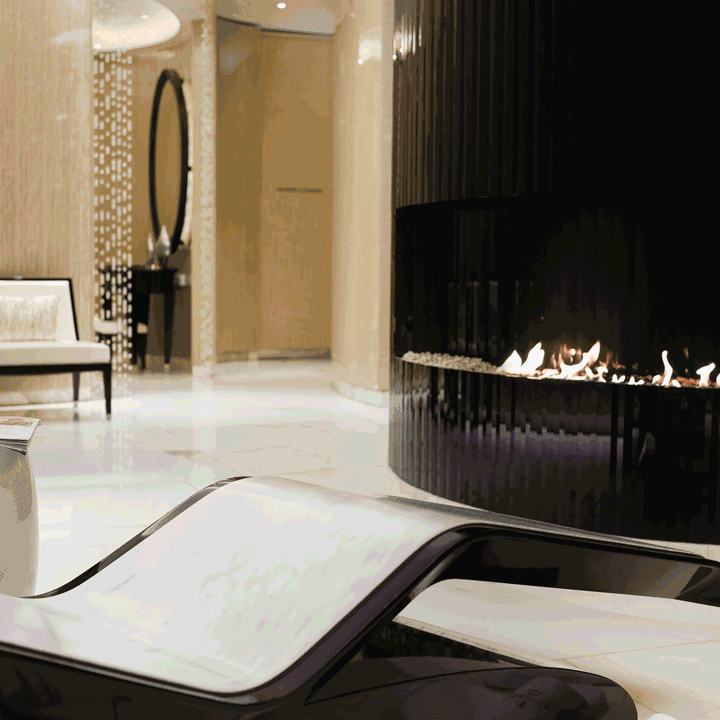 Cinemagraph of marble heated lounger and fireplace